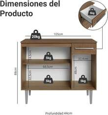 Gabinete Aparador Buffet, Mueble para Comedor, Modelo 02, con 3 Puertas, Color Marrón, Almacenamiento para Vajilla y Objetos Decorativos, Diseño Inteligente, Fácil Montaje, Resistente y Sustentable - Marrón - Ver 6