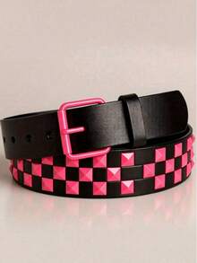 1pc Unisex Punk Style Metal Rivet Belt, Casual Everyday Adjustable Belt - Pink - View 5