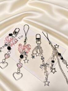1pc Pink Cute Bow Keychain, Creative Fun Bag Charm, Suitable For Car Decoration, Backpack, Handbag, Earphone Case, Phone Charm Decorative Accessory, Keychain And Lanyard Styles Available, Ideal Gift For Friends And Family - Multicolor - View 2