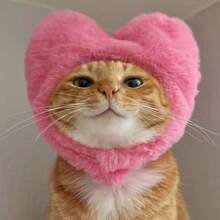 Fluffy Heart-Shaped Pet Headgear Soft Plush Cute Costume Headwear Photo Prop For Cats & Small Dogs - Multicolor - View 1