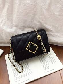 Women's Mini Quilted Chain Crossbody Shoulder Bag, Versatile Fashion Small Purse - Black - View 4