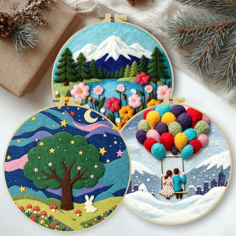 Needle Felting Kit For Beginners. 2D Flat Printing. Enchanting Scenery, Hedgehog And Lamb. For New & Skilled Crafters. DIY Wool Painting Set. Includes Foam Mat, Felt, Hoop & Guide. Handmade Home Decor Ornament. 20x20cm/7.87x7.87in.