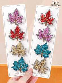 8/4/2pcs Multicolor Elegant Rhinestone Maple Leaf Hair Clips, Durable & Gentle On Hair, Basic Sweet Cute Hair Accessories For Women And Girls, Suitable For Daily Wear, School, Party, Vacation - Multicolor - View 10