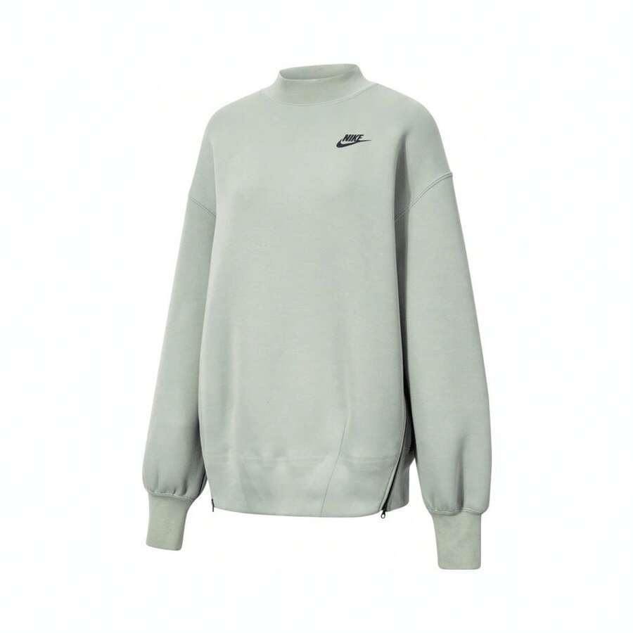 Nike Sportswear Tech Fleece Women's Light Green Loose Fit Stand Collar Knit Sweatshirt With Side Zipper FV8042-370 - Mist Green - View 1