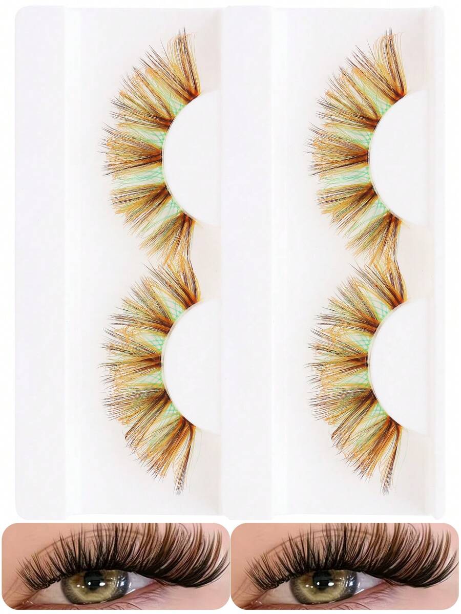1 Pair Charming Soft Eyelash Extensions, Long Curly Lightweight Colorful Lashes - M03 - View 1