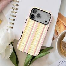 柔軟條紋手機殼，復古美學黃色與粉色極簡藝術風格，相容 iPhone 18 17 16 15 14 13 12 11 Pro Max - 彩色 - 查看 3