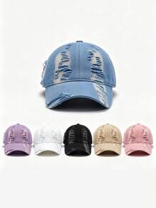 Fashion Distressed Ripped Edge Personalized Soft Top Baseball Cap, Suitable For Daily Wear - Distressed Tie-dye Denim - View 4