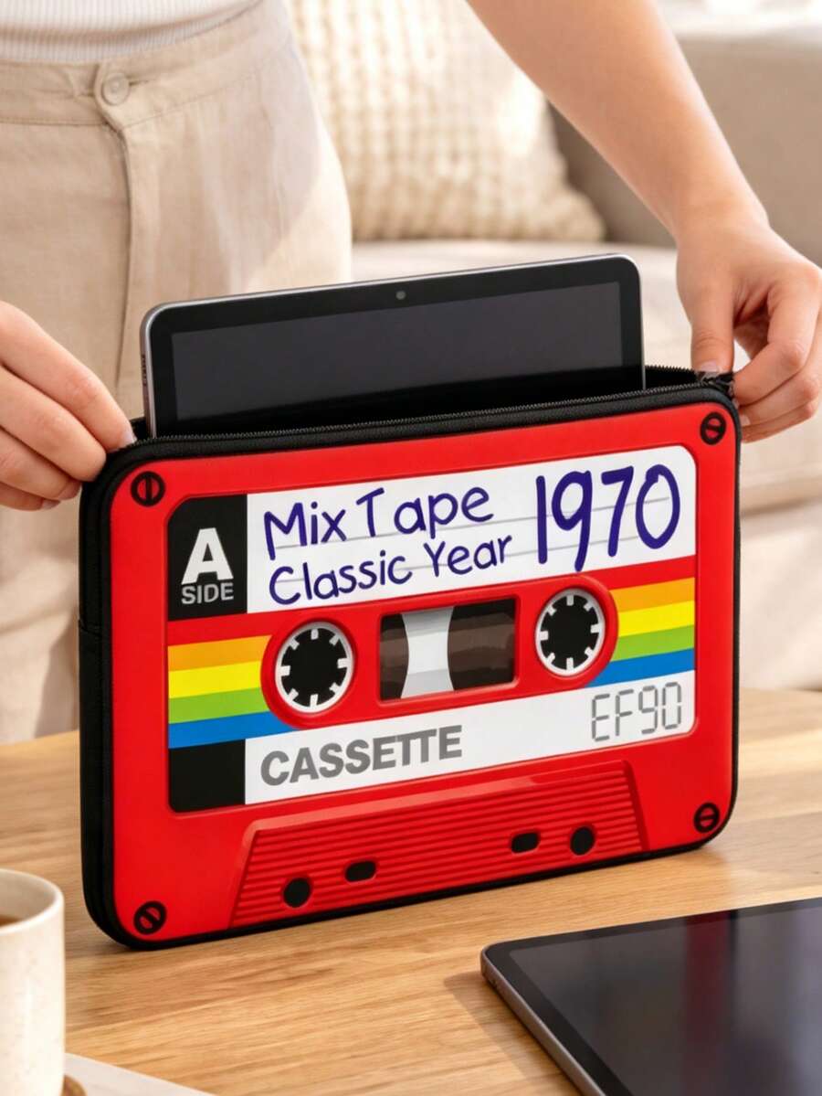 14 Inch Tablet Sleeve Bag Carrying Case, With Mouse Pad, Retro Cassette Tape Design Laptop Sleeve, Creative 1970 Mix Tape Design, American Vintage Style Tablet Bag. Pressure-Resistant, Shock-Proof, Soft Cushioning. Niche Highly Attractive Digital Protection Storage Bag, Compatible With Multiple Tablet Sizes. Lightweight And Portable, Easily Fits In Backpack, Suitable For Commuting And Campus - View 1