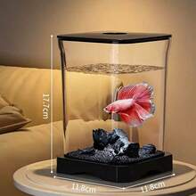 Mini Betta Fish Tank, Desktop Small Aquarium With Base, Transparent Betta Fish Bowl For Home Office Decoration, 11.8*11.8*17.7cm - View 3