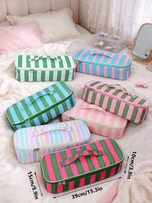 Colorful Striped Hair Tool Storage Bag With Mesh Pocket, Zippered Travel Portable Organizer For Hair Dryer/Curling Iron/Flat Iron, Vacation Travel - Multicolor - View 8