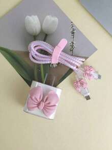5/6pcs/Set Bowknot Apple Phone Charger Protector Case, Data Cable Organizer Bag - Multicolor - View 6