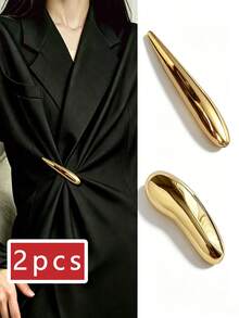 2pcs Metal Brooch Set, Multi-Functional Collar Pin, High Polished Scarf Buckle And T-Shirt Waist Clip, Suitable For Dress, Coat And Clothing Accessories - Multicolor - View 3