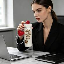 1PC 600ML Creative Stripes, Simple Heart, Butterfly Flower Pattern Stainless Steel Cup, Double Drink Coffee Cup, Portable Straw Cup, Lanyard Cup, Suitable For Office, School, Gift For Holidays/Birthdays, Coffee, Milk, Tea - Multicolor - View 6