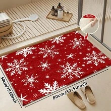 1pc Kitchen Floor Mat, Soft Faux Cashmere Material, Red Background With White Snowflake Print Christmas Style, Anti-Slip Design, Suitable For Kitchen, Bathroom, Entryway, Bedroom Doorway Decoration, Multi-Scenario Use Anti-Slip Floor Mat, Room Decor, Holiday Gift - Multicolor - View 11
