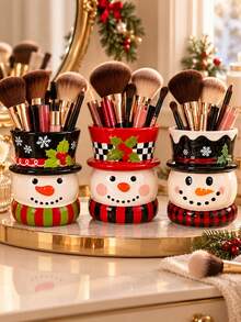 1Pc Whimsical Character Shaped Storage Cup, 3D Raised Pattern Detail, Desktop Cosmetic Tool Organizer For Christmas Vanity Decor - Multicolor - View 5