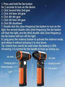Handheld USB Rechargeable Long Battery Life Powerful Cooling, Dust Blowing, Charcoal Blowing, Snow Blowing, Home & Outdoor Camping Cleaning Multi-Function Blower - A - View 10