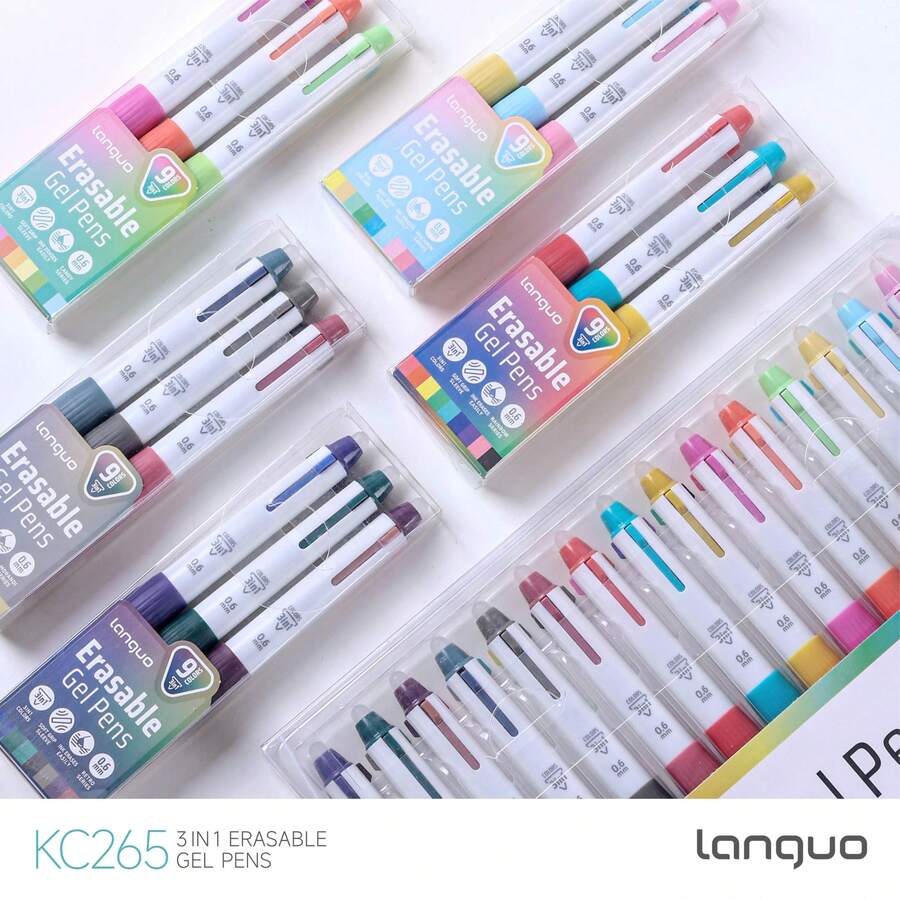 Blue Fruit New KC265 Erasable Gel Pen, 3-In-1 Heat-Erasable 0.6mm Drawing And Writing Pen, DIY 3-Color Erasable Pen For Journaling And Drawing, Suitable For Drawing Enthusiasts And Student Note-Taking - Sets - View 1