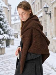 1pc Solid Color Women's Minimalist Casual Fashion Versatile Warm Polyester Triangle Scarf For Autumn/Winter Daily Use - Brown - View 4