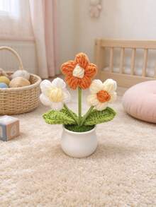 1pc Artificial Crochet Flower, Small Cute Durable, Dopamine Color, Desktop Decor, Baby Room Decoration, Holiday Gift, Daily Gift, Baby Baptism Decoration - Multicolor - View 7