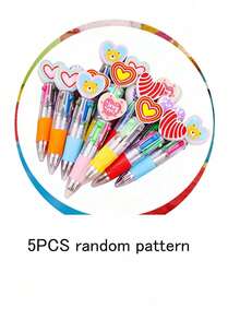 Cute Heart‑Shaped 4‑In‑1 Multicolor Ballpoint Pens, Kids Cartoon Multi‑Color Retractable Pens, Fun Gift Set For Birthday & Kids Party Favors - Multicolor - View 11