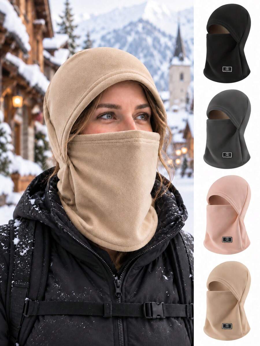 Winter Fleece Balaclava Hood Neck Gaiter, 2-In-1 Full Face Cover For Cycling, Hiking, Walking, Commuting And Outdoor Travel, Soft Fleece Headwear With Extended Neck Coverage, Helmet-Friendly Cold Weather Accessory For Men Women - Multicolor - View 1