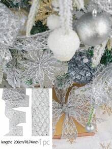 Christmas Sequin Mesh Ribbon Set, Silver Red Gold Holiday Decorative Shaped Ribbon, Glitter Hollow Woven Wide Ribbon, Suitable For Christmas Tree Wrapping, Wreath Bows, Gift Packaging, Fireplace Garland, Stair Railing, Door Frame Window Display And Holiday Table Decoration - Christmas Ribbon - View 12