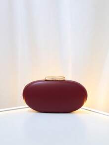 Dedoo 1pc Fashion Metal Decor Mini Box Clutch, Elegant Shiny Metal Strip Design, Luxury Style For Women, Suitable For Evening Party, Wedding, Ball - Burgundy - View 2