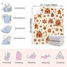 1pc 2D Flat Christmas Gingerbread Man & Gingerbread House Digital Print Blanket, Soft Flannel Fabric, Candy Cane Snowflake Cookie Fun Full Print Pattern, Warm And Cozy, Suitable For Sofa Throw, Bedroom Bedding, Holiday Party, Christmas Home Decor - Multicolor - View 11