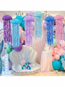 1pc Gradient Blue Jellyfish Paper Lantern, Ocean Theme Hanging Decoration, Underwater Style Decor For Mermaid Party, Birthday, Baptism, Wedding Wall Decoration - Multicolor - View 7