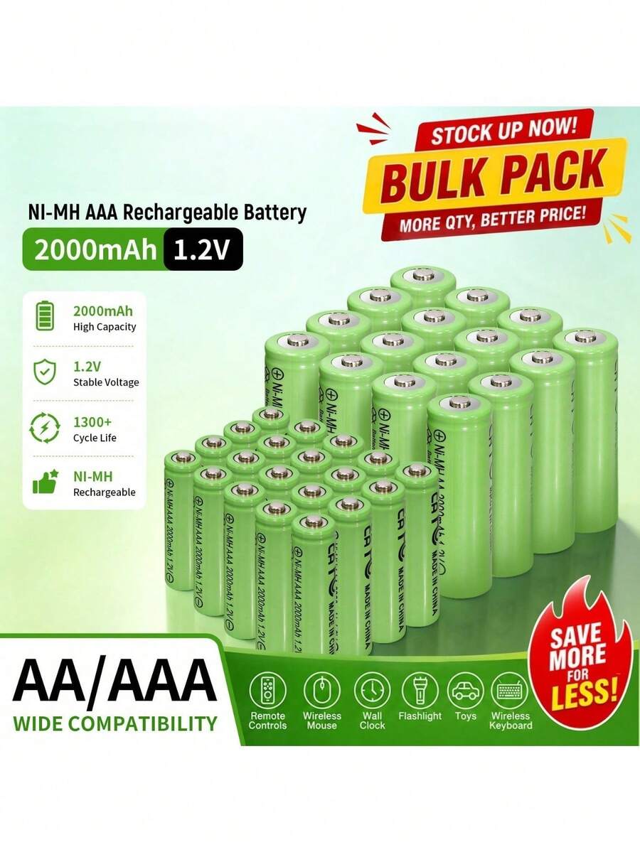2000mAh AAA/AA Rechargeable Batteries With USB Charger, Short Circuit Protection, High Capacity, Accessories - Multicolor - View 1