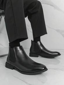 Men's Business Chelsea Boots, Black Genuine Leather High-Top Formal Boots, British Style Versatile Ankle Boots, Western Office Wear - Black - View 7