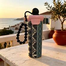 1PC 600ML Vintage Pattern, Dice Checkered, Creative Plaid Pattern Stainless Steel Cup, Double-Use Coffee Cup, Portable Straw Cup, Lanyard Cup, Suitable For Office, Campus, Holiday/Birthday Gift, Coffee, Milk, Tea - Multicolor - View 3