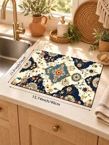 1 miếng thảm thoát nước nhà bếp họa tiết hoa Ba Tư, in dây leo Mandala, thảm thấm hút hình chữ nhật phong cách Bohemian, thảm ráo bát, thảm máy pha cà phê, thảm lót ly, thảm mặt bếp, phù hợp cho cạnh bồn rửa, góc cà phê và trang trí nhà cửa - Nhiều màu - Xem 8