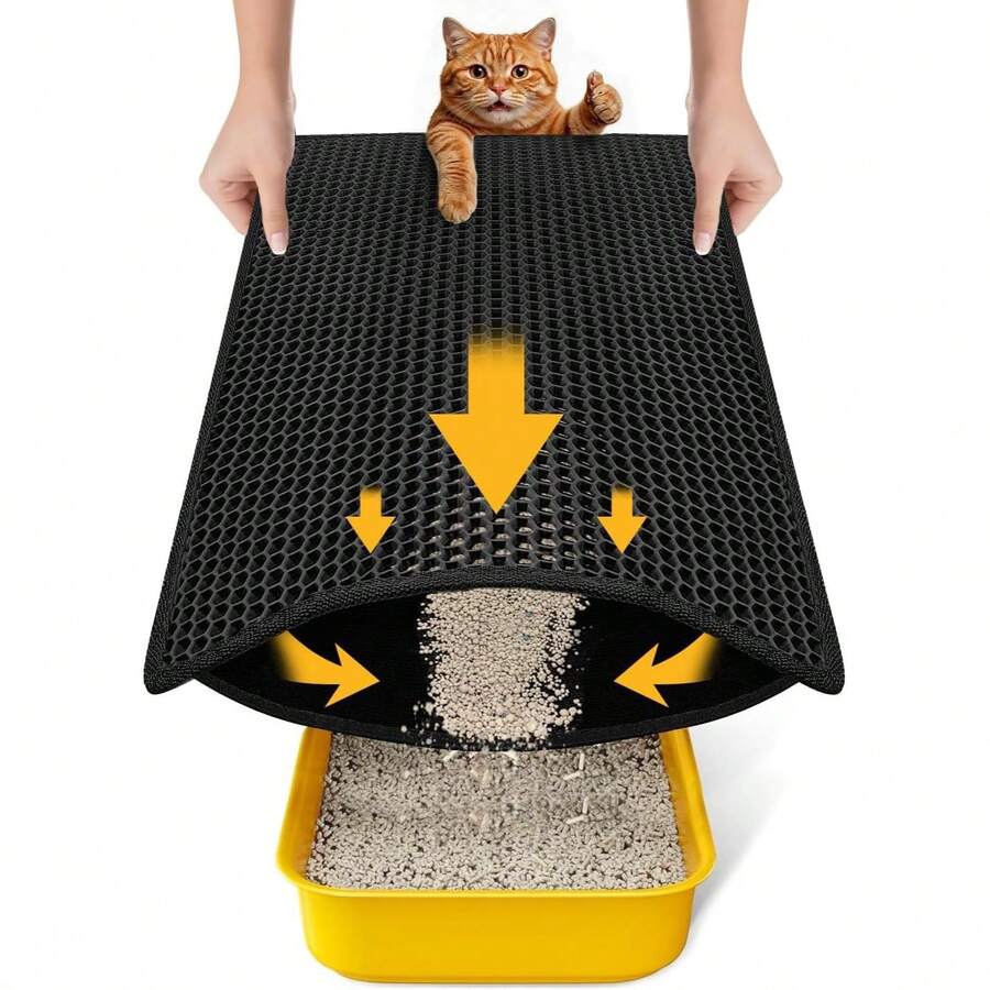Cat Litter Mat, Upgraded Super Waterproof Back Layer Cat Litter Box Mat, Non-Slip, Durable, Soft Touch Cat Litter Trapping Mat, Black - Black - View 1