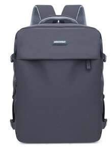 Man Casual Backpack Side Drawstring Pocket Adjustable Buckle Backpack Lightweight Shockproof Bag For College Daily Commute Label Detail Black Backpack - Multicolor - View 13