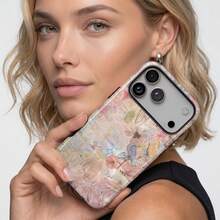 塗鴉蘋果蝴蝶圖案美學手機殼，適用於 iPhone 18 17 16 15 14 Plus 13 12 11 Pro Max - 粉色 - 查看 2