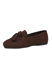 New Women's Flat Ballet Shoes With Bow And Tassel Decor, Lightweight Elegant And Comfortable Square Toe Minimalist Design, Suitable For Party, Banquet, Vacation And Various Occasions, Versatile For Daily Wear - Brown - View 7