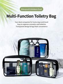 Three Pieces Set Of Fashionable And Simple Mesh Bag, Black Wash And Storage Bag, 40 Silk Transparent PVC Embedded Thread, Chartered Sewing Bag, Travel Storage Bag, Essential Travel Set - View 2