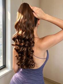 HEYPINK 20 Inch Long Wavy Ponytail Wig, Synthetic Heat-Resistant Claw Clip Curly Wavy Ponytail Wig, Brown For Women - Brown - View 3