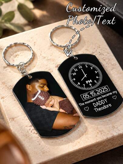 Keychain Aluminium Peribadi Foto Tersuai "The Moment You Became My Daddy"