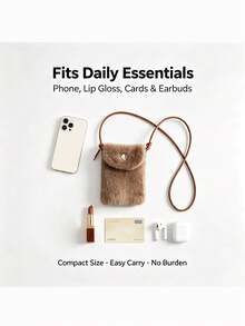 Women Fluffy Faux Fur Mini Crossbody Bag, Autumn Winter Solid Color Phone Purse, Small Shoulder Bag With Strap, Snap Closure Portable Wallet Bag - Multicolor - View 5