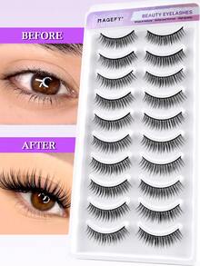 10 Pairs Natural Cat Eye Eyelashes, Thin 8D Cluster False Eyelashes, Short Length, Curly, 3D Dense Reusable Eyelash Clusters, False Eyelashes, Eyelashes - Black - View 8
