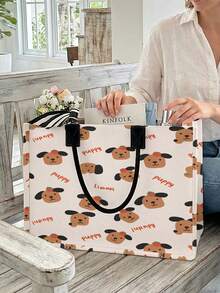 1pc Cute Cartoon Pattern Print Canvas Tote Bag, Open Top Large Capacity Reusable Portable Handbag For Shopping Work School Daily Travel - Multicolor - View 2