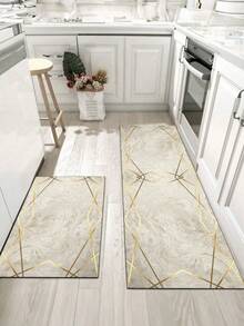 1 Pc Golden Lines Pattern Kitchen Mat, 3.5 Mm Soft Rubber That Is Easy To Clean. Suitable For Corridors, Bathrooms, Living Rooms, Outdoor Door Mats, And Toilets. Useable Throughout The Year And For Various Holidays. - Multicolor - View 9