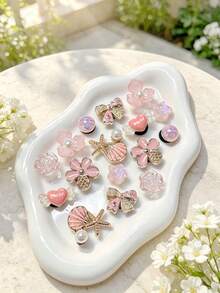 16pcs Pink Flower Shoe Charms, Handmade DIY Detachable, Fashionable & Elegant, Suitable For Perforated Sandals - Pink - View 2