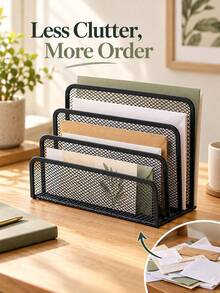 Metal Mesh Letter Organizer/Desktop File Holder - Minimalist Black Hollow Letter Design, Suitable For Home Or Office, Combines Storage And Decorative Functions; Ideal As Back To School, Halloween, Christmas Gift Or Party Favor - View 1
