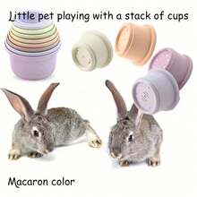 8pcs Mixed Color Plastic Stacking Cups - Cognitive Sensory Stacking Toy Suitable For Rabbits, Hamsters, Small Pets, Interactive Intelligence Game With Snack Cup Function, Indoor Play, Best Companion Feeding Gift For Hamsters - View 9
