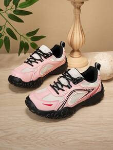 Giày thể thao nữ phong cách retro đế dày phối lưới hỗ trợ vòm chân, giày sneaker thường ngày nhẹ thoải mái đa năng đi làm đi chơi - Hồng - Xem 3