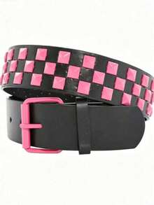 1pc Unisex Punk Style Metal Rivet Belt, Casual Everyday Adjustable Belt - Pink - View 3