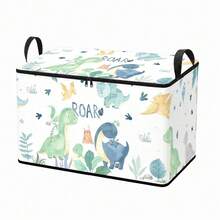 1PC Watercolor Dinosaur & Plant Print Storage Box With Handles, Large Capacity Foldable Organizer Bin For Closet Clothes Sundries Storage, Cute Decorative Box For Bedroom Laundry Toys, Space Saving Collapsible Sturdy Storage Container - Multicolor - View 9